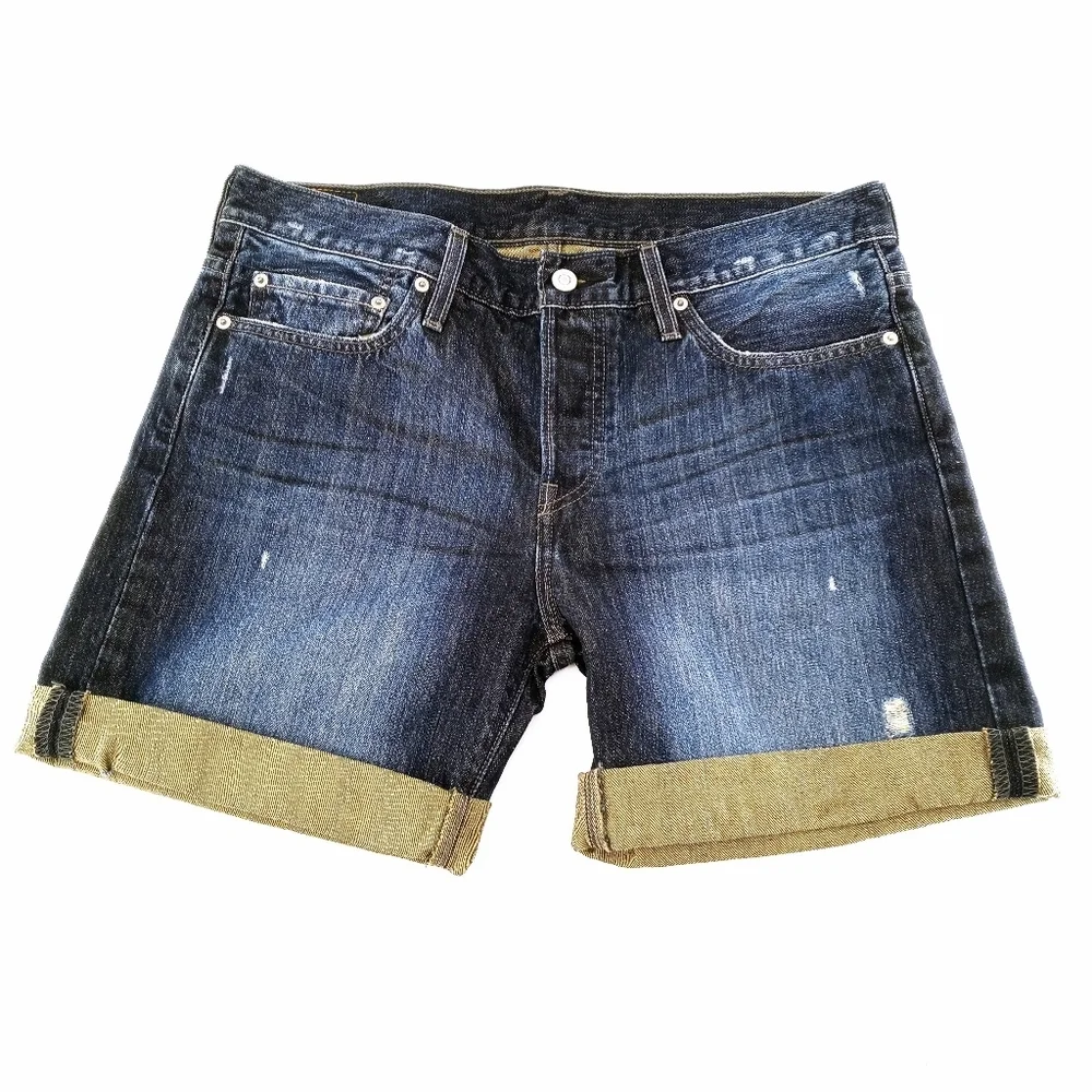 Levi's 501‎ Bermuda Dark Wash Distressed Jean Shorts